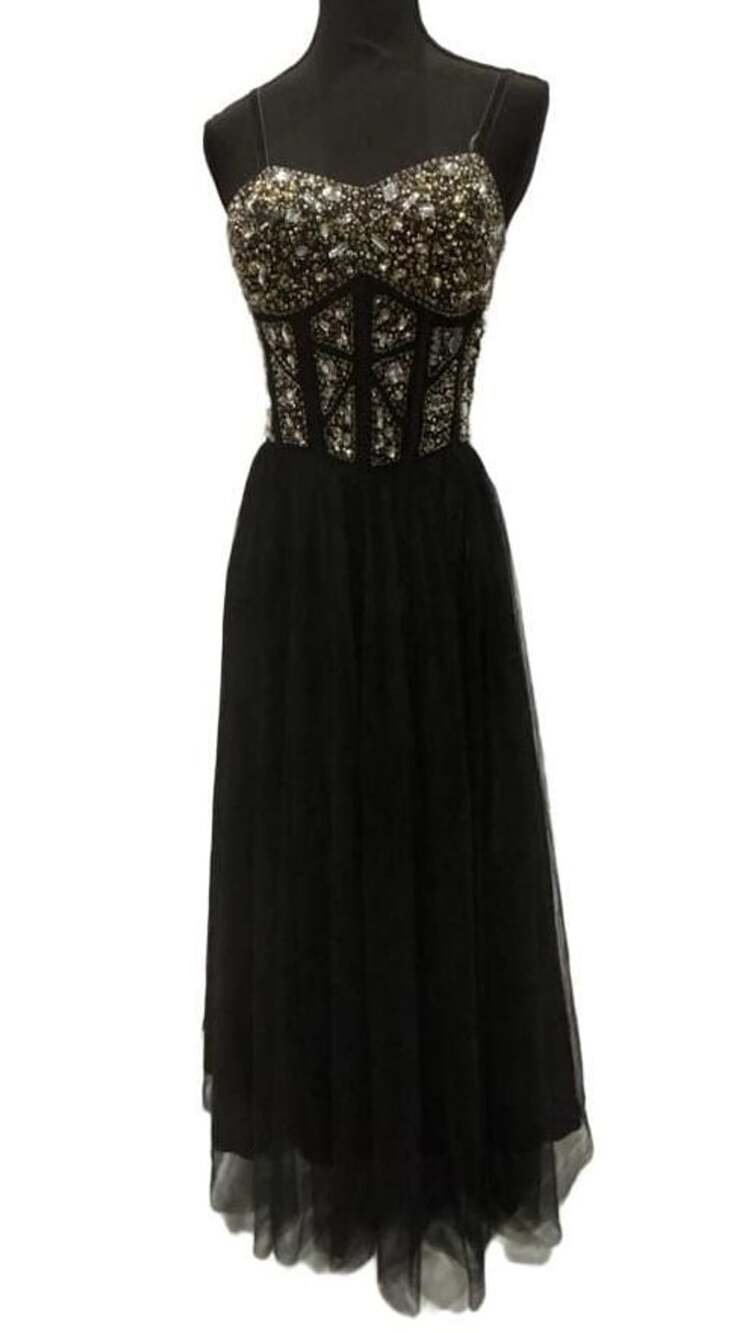 Blondie Nites by Stacy Sklar Black Beaded Corset Prom Dress Size 9